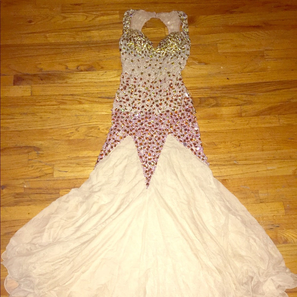 Multi Color Rhinestones Jaaz Couture Gown Size 0